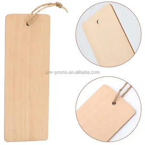 Grosir kustom DIY persegi panjang kerajinan Natal kayu klip kertas bookmark dengan tali (10pcs)