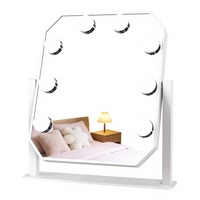 Miroir de Maquillage sur Pied Intelligent à Commande Tactile LED Dimmable, Design Carré Rotatif à 360° avec Fonction Grossissante