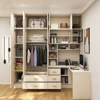Ensemble bureau en L sur mesure et armoire murale pour chambre à coucher avec bibliothèque en verre trempé et meuble de rangement