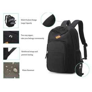 Sac à dos d'école imperméable noir 26L avec logo personnalisé, pour le collège, les voyages et les affaires, avec plusieurs compartiments - Product Image 6