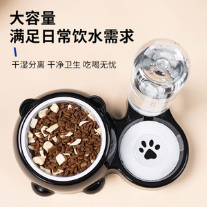Bol double pour chat avec remplissage automatique d'eau, station d'alimentation 2 en 1 pour animaux de compagnie, forme arrondie, petit ours en plastique - Product Image 4