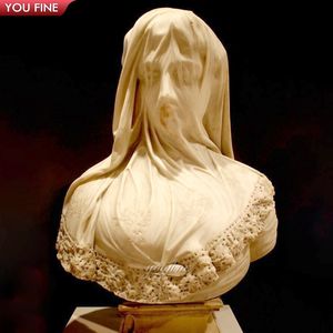 Zarif el oyma bahçe mermer peçeli kızlık büstü heykeli - Product Image 5