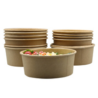 Bol à emporter en papier blanc et couvercle Pp, de haute qualité alimentaire, emballage alimentaire, simple mur, pour salade, de restauration rapide, 9 pièces