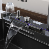 Ensemble d'évier de cuisine moderne à bol unique en acier inoxydable 304 noir offre une installation facile et multifonctionnel résistant aux rayures