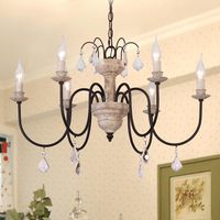MEEROSEE-Lustre Français Rétro Bois, Bras en Métal Rouillé, Lustres de Style Bougie pour Salon, Salle à Manger, Luminaire MD8102