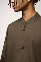 Veste universitaire à boucle pan de style chinois automne col rond fermeture éclair couleur unie veste de baseball en coton térylène