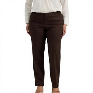 Pantalon droit taille mi-haute en mélange de laine couleur unie pour femme, infroissable, coupe classique, longueur complète, décontracté, pour l'automne - Product Image 2