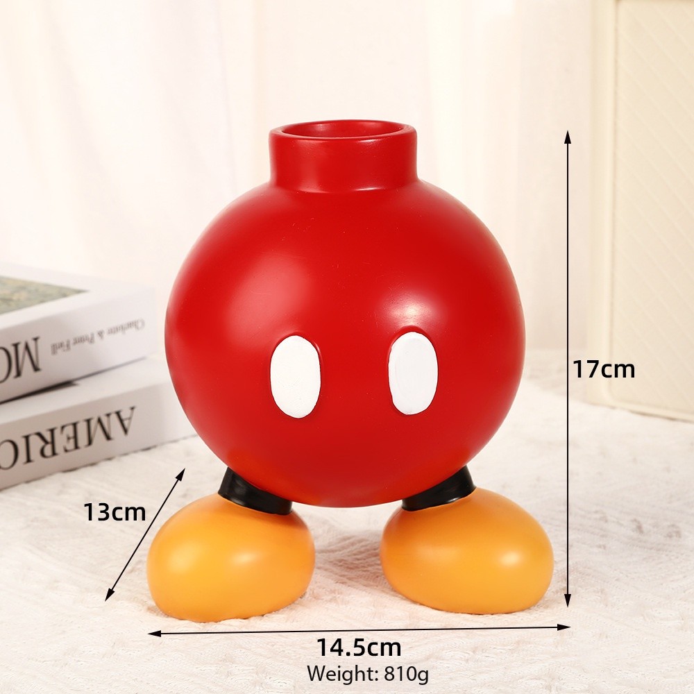 Mickey gordo con un jarrón rojo.