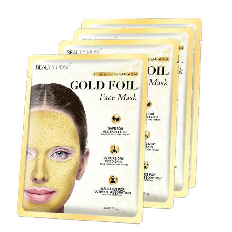 סיטונאי יופי טיפול פופולרי הטוב ביותר זהב רדיד פנים מסכת 24K זהב מותג פרטי תיקון פנים גיליון זהב קולגן פנים מסכת גיליון
