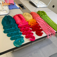 Pelucas de Encaje Frontal Transparente en Amarillo, Verde y Naranja para Mujeres Negras, Pelucas de Cabello Humano Rizado de Color Rosa Vietnamita