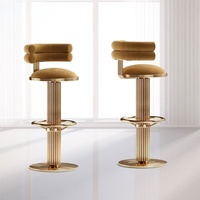 Tabouret de bar de luxe léger Tabouret de bar pivotant à base dorée Chaise de restaurant à dossier haut Tabourets de bar hauts en acier inoxydable