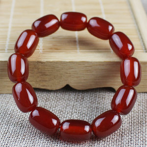 <b>Red</b> Agate Barrel Bead <b>Bracelet</b> 12mm Unisex Everyday Wear Jewelry Hangzhou Origin MN05 - Product Image 2