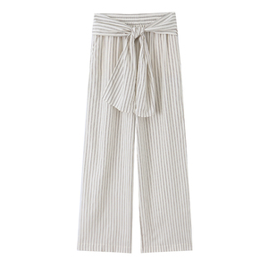 <span class=keywords><strong>Pantaloni</strong></span> Palazzo a Vita Alta da <span class=keywords><strong>Donna</strong></span> a Righe <span class=keywords><strong>con</strong></span> Laccio, Modello Primavera 2026 Personalizzato, <span class=keywords><strong>con</strong></span> Fascia in Vita Staccabile - Produzione OEM - Product Image 1