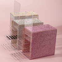 Boîte de rangement pour extensions de cils, fournitures de luxe brillantes pour salon, organisateur de cils