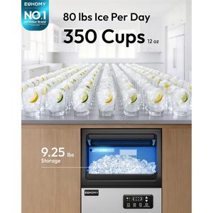 Máquina de Hielo en Cubitos Comercial EUHOMY, 80lbs/24H, Acero Inoxidable, Bajo Mostrador, con Filtro de Agua - Product Image 2