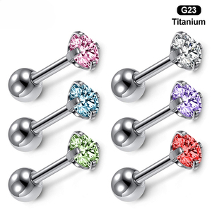 Bijou de piercing en titane G23 à filetage interne avec 4 griffes pour zircone cubique |   Boucles d'oreilles en titane F136 pour cartilage, hélix et tragus, pour hommes et femmes - Product Image 1