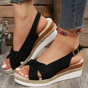 2025 New European American Plus Size Women's <b>Sandals</b> <b>Wedge</b> Heel Thick Bottom Buckle Independent Station <b>Platform</b> Foreign Trade - Product Image 3
