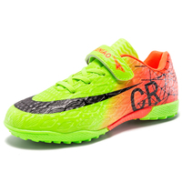 Chaussures de football pour enfants à scratchs en velcro, crampons en caoutchouc TF, tige synthétique alvéolée, protection des orteils, vente en gros, usine OEM