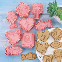 8 pezzi cartone animato pasqua comunione stampo per biscotti 3D in plastica stampo per biscotti per caramelle colomba della pace calice croce di zucchero strumento di cottura