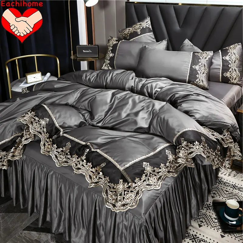 New European Stylish Good Quality Washed Silk Bed Sheet Comforter Set Beddings Sheet Quilt Cover 4 pcs Bedding Set