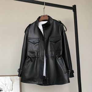 2025 New Winter <strong>Women</strong> Premium <strong>Petite</strong> Genuine Sheepskin Leather Hooded Windproof <strong>Trench</strong> <strong>Coat</strong> Fitted Waist Regular Length - Product Image 4