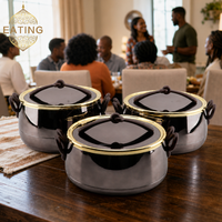 Ensemble de 3 chauffe-plats Royal Matte Gold Hot Pot 2L 2.5L 3L avec poignées noires pour l'Aïd, l'Iftar, les buffets, la restauration et les événements familiaux