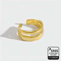 Bague ouverte irrégulière à double couche réglable en argent sterling 925 pour femmes Design empilable minimaliste