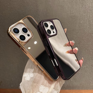 Popular Mirror Smart Phone Case en stock Guangzhou Venta al por mayor <span class=keywords><strong>de</strong></span> lujo Smart Phone Cover con marco galvanizado para Lady Make up - Product Image 3