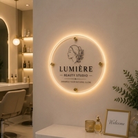 Enseigne murale personnalisée en acrylique rond avec logo rétroéclairé par LED pour salon de beauté, spa, studio