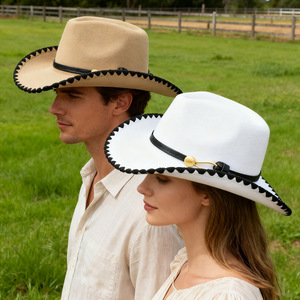 Sombrero de Vaquero de Ala Ancha, Estilo Occidental, de Poliéster Suave, para Fiestas, en Rojo, Negro, Blanco, Beige, Camel y Caqui, MZ096 - Product Image 4