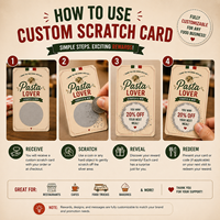 Tarjeta Rasca y Gana de Cartón Personalizada con Impresión Serigráfica para Restaurante Italiano, Tarjeta de Premio Promocional para Amantes de la Pasta - Marketing para Negocios de Comida