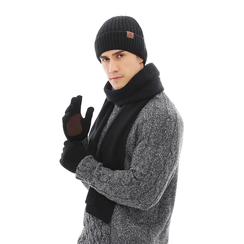 Cachecol de chapéu personalizado profissional luva conjunto de três peças para homens quentes no inverno ao ar livre