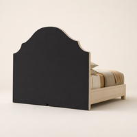 Lit avec tête de lit Portman capitonnée en tissu moderne de luxe, fabriqué à la main, avec rangement, cadre en bois écologique et rembourré pour chambre à coucher