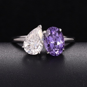 Nouveauté 2025, bagues en or blanc massif 18 carats avec pierres précieuses de laboratoire violettes et diamants en moissanite, bijoux fins faits à la main pour femmes - Product Image 3