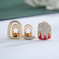 Grillz dentaire motif flamme en laiton plaqué or 18 carats et zircon |   Casquette unisexe à motif flamme micro-inséré style Hip Hop pour Halloween