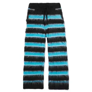 Custom OEM & ODM Men's Knitted Pants & Trousers men knitwear Furry sweater Drawstring Loose Knit mohair pants