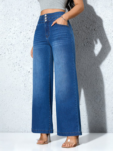 Vente en gros des dernières tendances européennes et américaines : pantalons larges pour femmes, pantalons en jean amples à taille élastique pour 2026 - Product Image 3