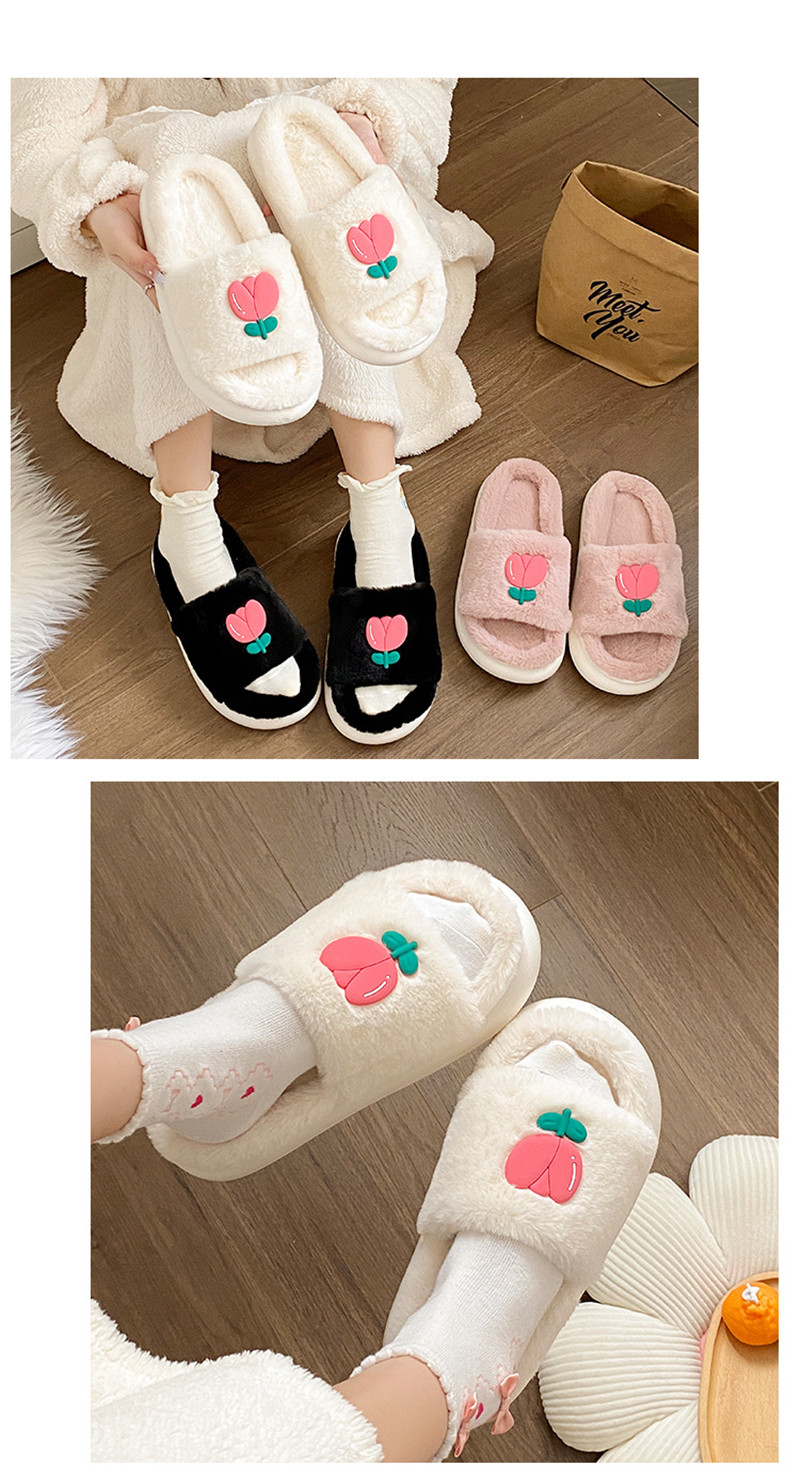Women's Flat Plush Slippers Home Ladies Warm Furry Slippers Winter Cotton Shoes
