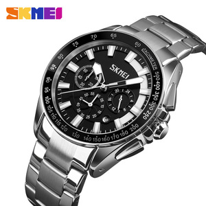 Skmei Men's Stainless Steel Watch Chronograph Tachymeter Luminous Hands Date 30M Waterproof Business Quartz Watch - Product Image 1
