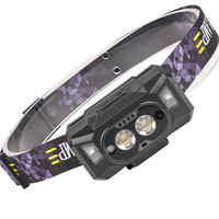 Détecteur de mouvement 500LM Mini lampe frontale à LED rouge + jaune Phare à LED rechargeable par USB Puissant 6 modes Lampe frontale à LED pour camping