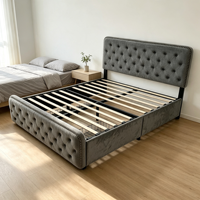 Cadre de lit plateforme élégant en velours rembourré avec tête de lit, structure robuste, mobilier de chambre à coucher