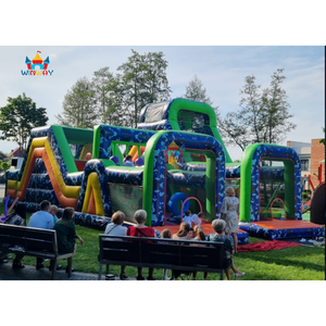 Parcours d'obstacles gonflable camouflage sportif personnalisé avec toboggan, installation facile, matériau PVC, capacité supérieure à 500 kg pour événements de location - Product Image 5