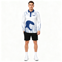 Polo à manches longues pour homme, personnalisé OEM ODM, sublimation, bleu guépard, décontracté, avec impression intégrale pour vêtements de sport