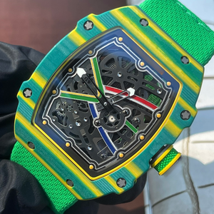 <span class=keywords><strong>Orologio</strong></span> da Polso Sportivo di Lusso per <span class=keywords><strong>Uomo</strong></span>, <span class=keywords><strong>Verde</strong></span>, al Quarzo, in Fibra di Carbonio, Ultra Sottile 7,8mm, Movimento Automatico Scheletrato, Cinturino Elastico RM 67-02 - Product Image 6