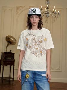 T-shirt Hip Hop a Maniche Corte Unisex, Design Ampio con Ricamo Stella e <span class=keywords><strong>Ragno</strong></span>, Stile Giovanile e Trendy per l'Estate - Product Image 4