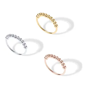 Europe And America Stainless Steel 18k Gold Plated Sliding Beads Anti Anxiety Rings Jewelry