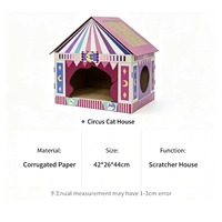 Mobilier pour animaux de compagnie : Maison-griffoir pour chat en carton ondulé, design tente de cirque, avec plusieurs fenêtres, tapis à griffer, espace de jeu et cachette, sans désordre