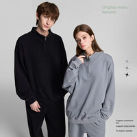 Sudadera con capucha de cuello alto y media cremallera para hombre, de algodón liso, holgada, informal, estilo urbano, novedad de otoño, jersey transfronterizo.