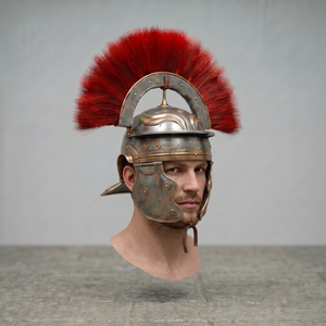 Casco Estilo Romano con Pluma Roja, Armadura de Bronce Bañada en Oro, Coleccionable, Arte 3D, Impresión Digital, Esmalte Suave - Product Image 1