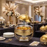Plat de service rond en acier inoxydable doré pour buffet, chauffe-plats pour hôtel, restaurant, banquet